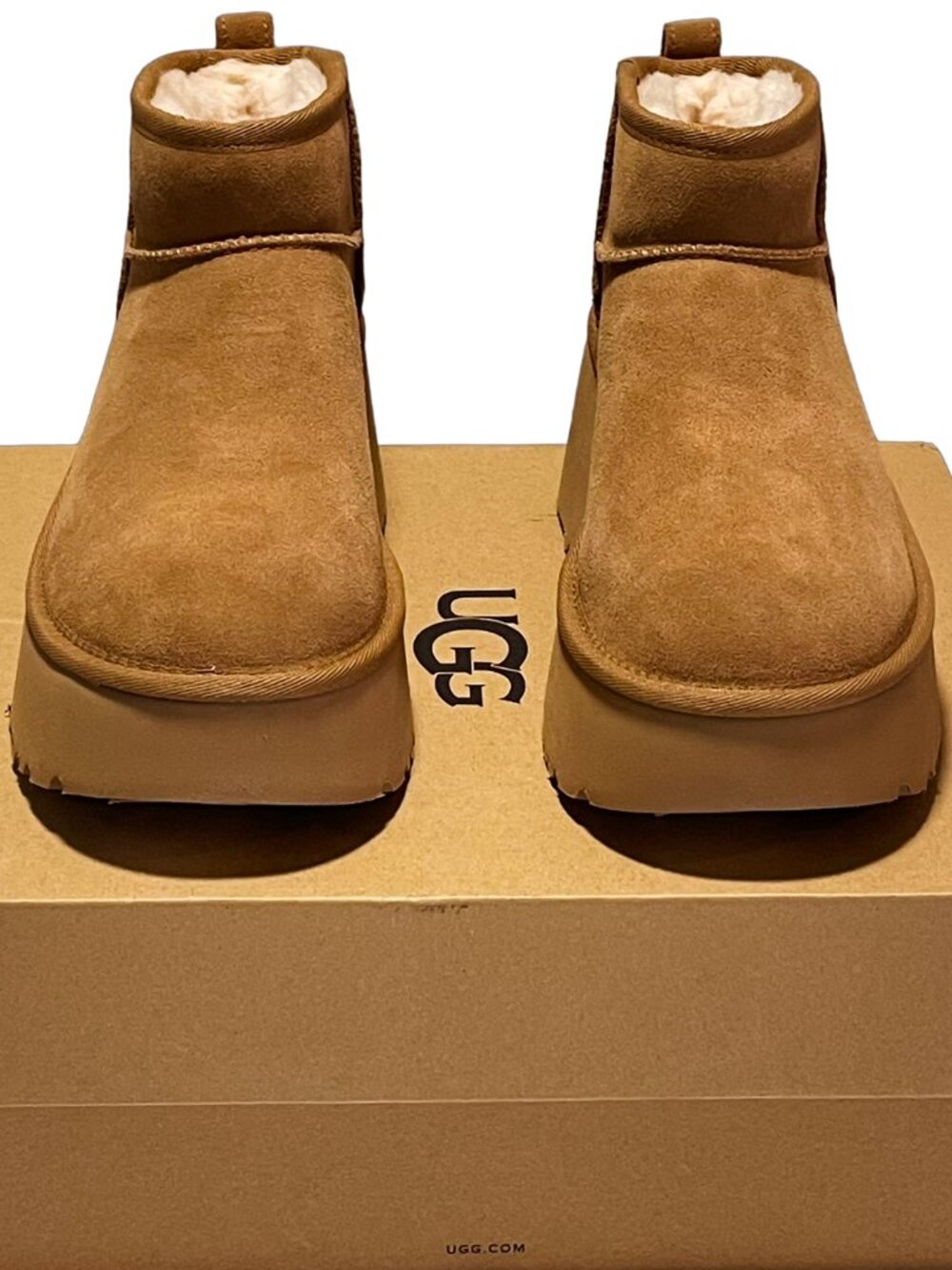 UGG Classic Ultra Mini New Heights Platform Boots Chestnut NWT Womens